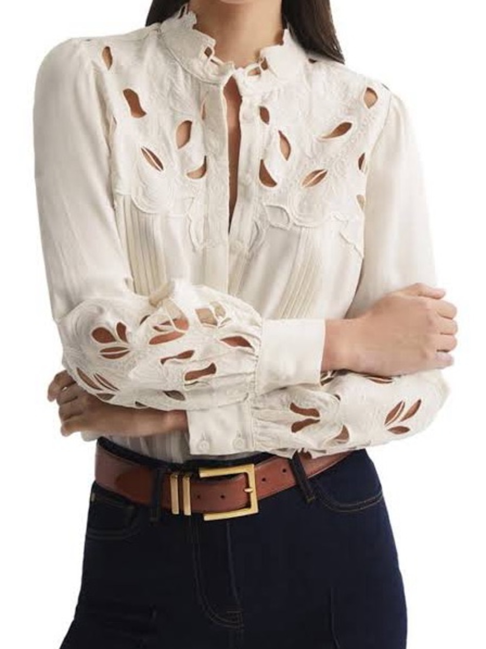 REISS Sophie Lace Trim Shirt Cream White 4 Quiet Luxury Old Money Regency Glam
